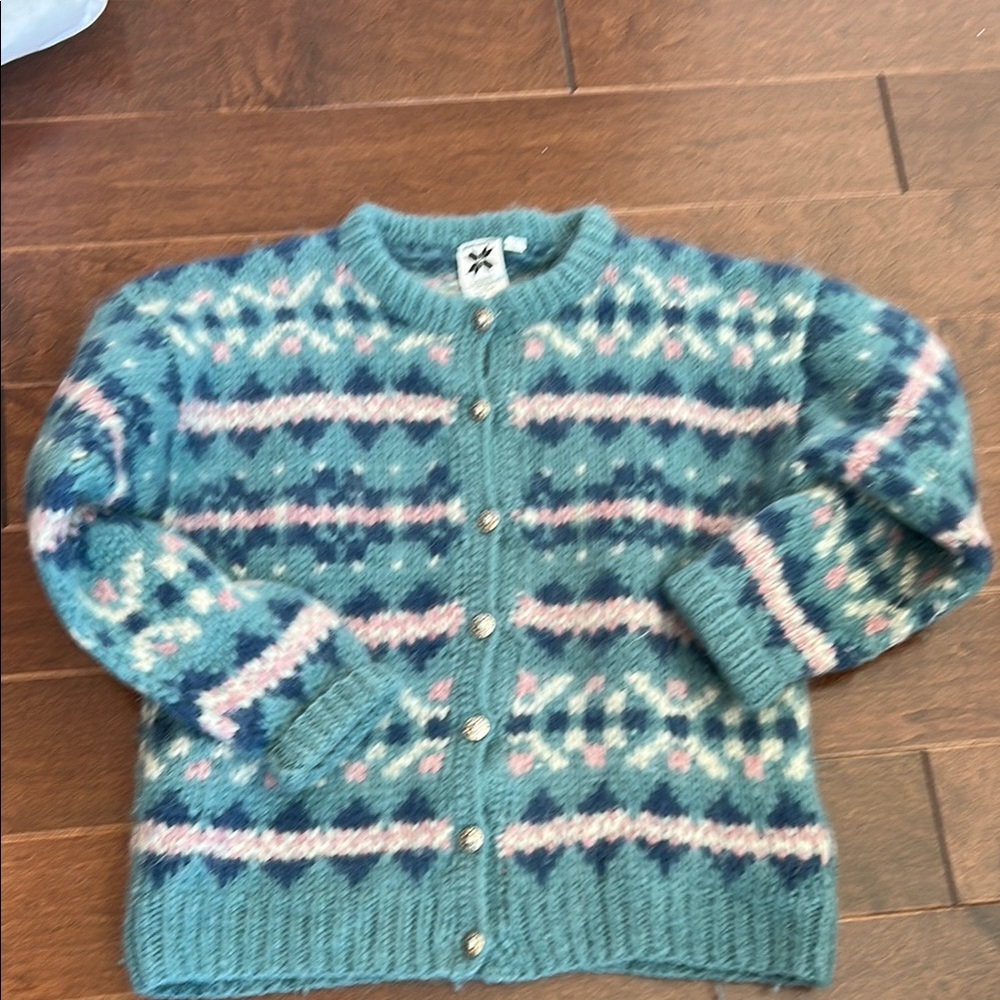 Blue and Pink Patterned Cardigan Icelandic designs